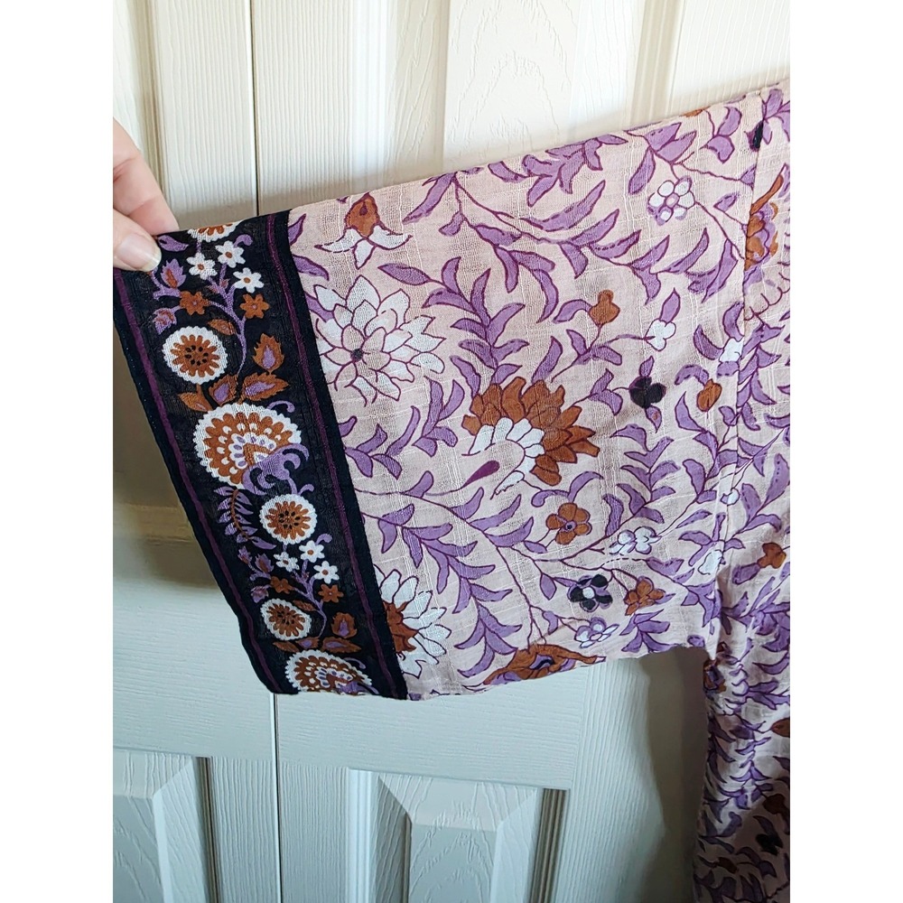 J Jill One Size Fits Most Floral Print Kimono Jacket Women S-M-L Purple Brown - Picture 5 of 9